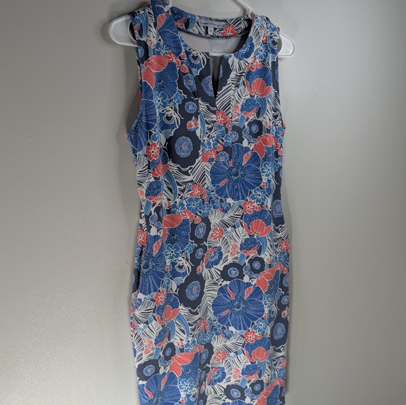 Sunset & Sweet Tea Floral Sleeveless Dress - Blue and Red Size Small - Picture 8 of 9